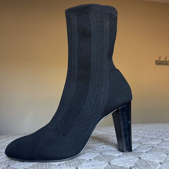 Charles by Charles David Black Stretch Knit Mid Calf Heeled Boots Women 8.5 - Picture 1 of 16
